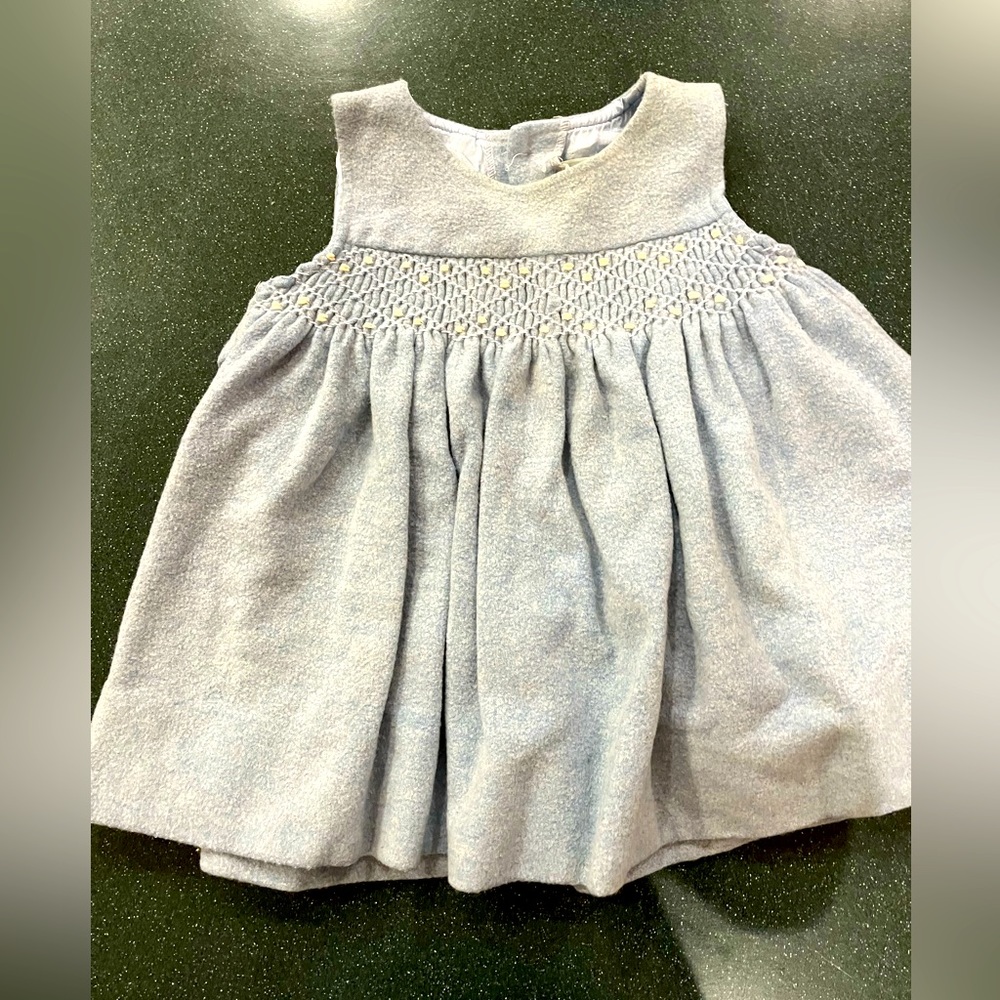Hand smocked thick dress 6-12 months blue